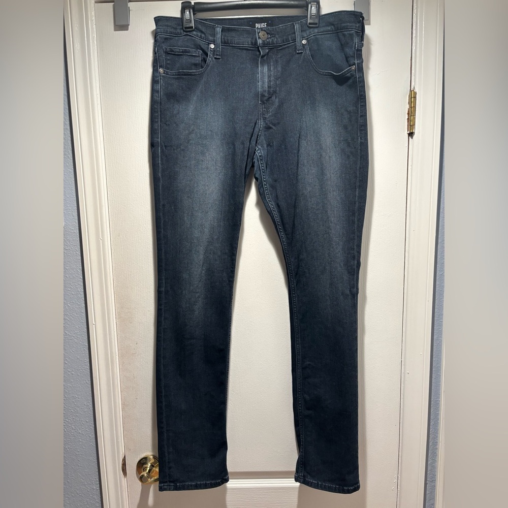PAIGE LENNOX SLIM Men's Dark Blue Jean Size 34x32 - Picture 2 of 12